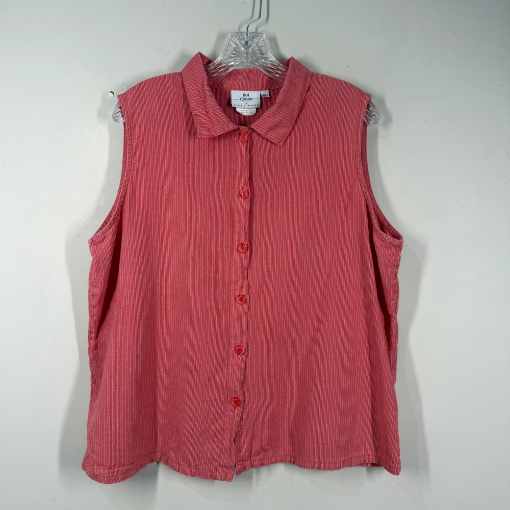 Hot Cotton Marc Ware Womens XL Coral Pink Pinstripe Linen Blend Sleeveless Top